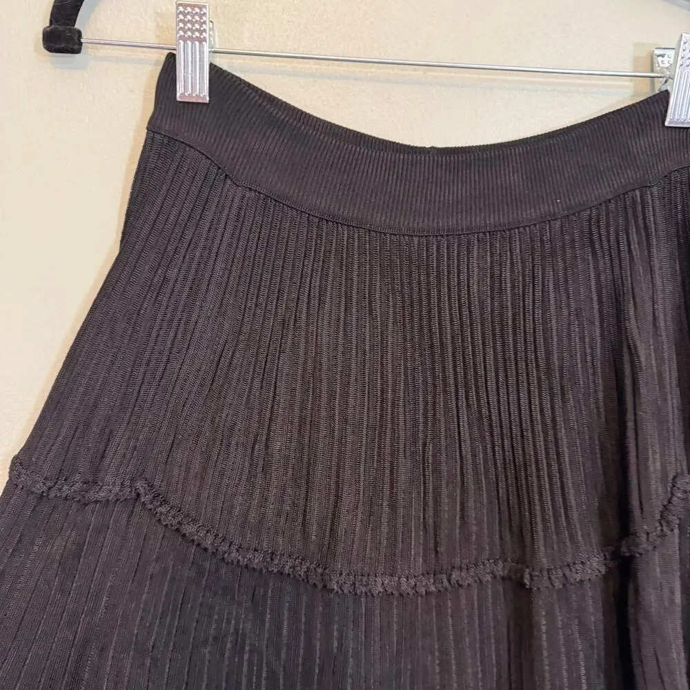 Alaia Paris Skirt Womens XS Black Gold A Line Ribbed Knit Ruffle Designer Italy - Picture 4 of 7